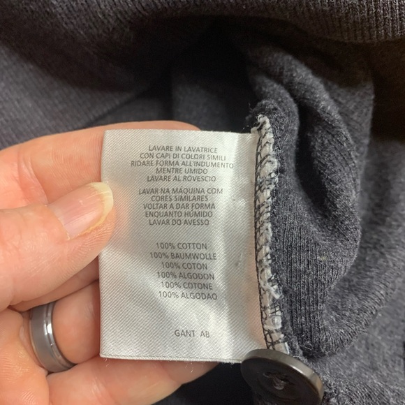 GANT Men’s Quarter Zip Button Mock Neck Sweater Cotton Elbow Patches Grey L - Picture 6 of 12